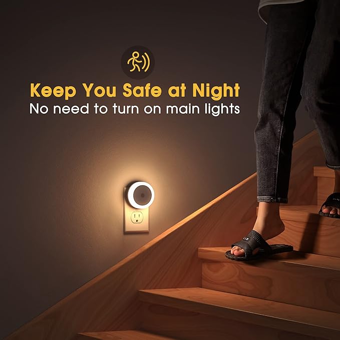 LED Night Lights Plug into Wall [2 Pack] Light Sensors | Night Light for Kids Room, Baby Night Light, Bathroom NightLights, Stair Lights, Hallway Light, Warm White