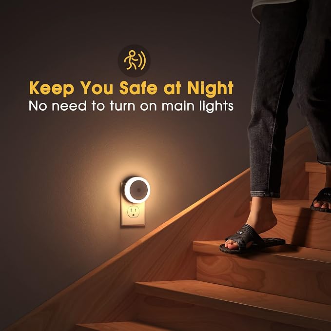 LED Baby Night Lights Plug into Wall [4 Pack] Light Sensors | LED Night Light for Kids Room, Bathroom Stair Lights, Hallway Light, Warm White