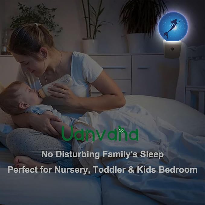 Mermaid Plug-in Nightlight for Women Girls Gifts Blue Ocean Undersea Mermaid Night Lights Plug into Wall Dusk to Dawn Sensor LED 0.5W Energy Efficient
