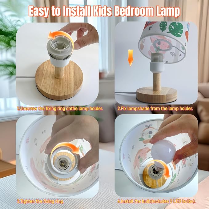 Bear Kids Table Lamp for Bedroom Kids Bedside Lamps 3 Colors Wooden Base Nightstand Night Light with Cartoon Flaxen Fabric Shade Desk Lamp for Girls Boys Room Nursery Decor,Bear Gifts for Boys Girls