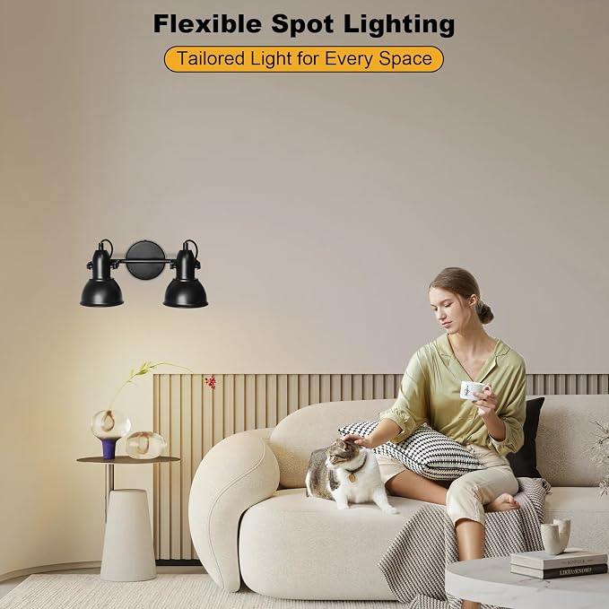 HiBay LED Track Lighting Fixtures, Rotatable 2-Light Spot Light Black | Ceiling Wall Mount, Industrial Track Light Spotlight for Kitchen, Living Room, Hallway, E26 Base (Bulbs Not Included)