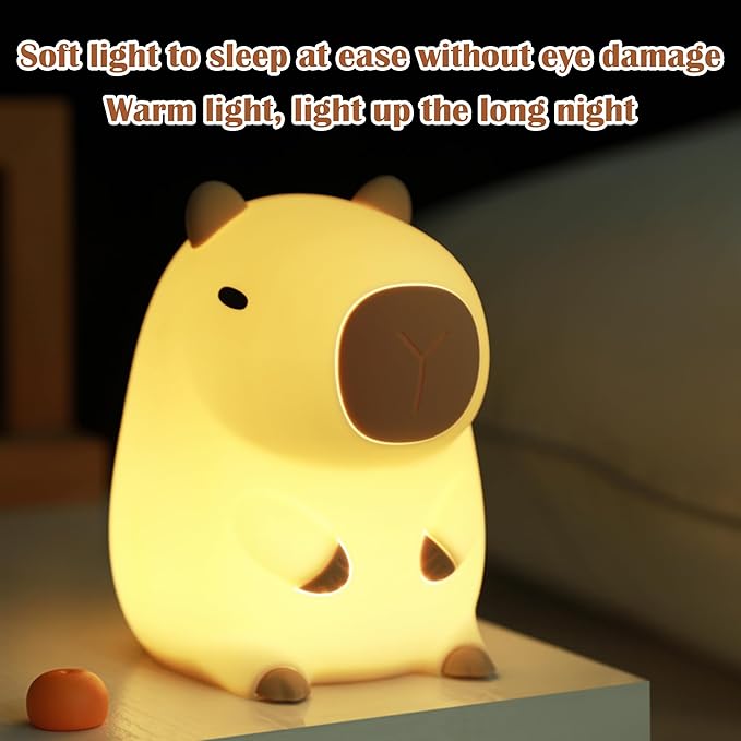 Cute Capybara Gifts, Capybara Lamp, Squishy Animal Night Light with Timer & Dimmer for Bedroom Decor, Silicone Rechargeable Bedside Light for Kids Boys Girls Women Baby Toddler Teens Gifts