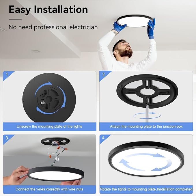 hunhun 12 Inch LED Flush Mount Ceiling Light Fixture 28W 3200LM Dimmable 5 Color Temperature in One Super Slim Round Ceiling Lamp Low Profile Ceiling Lights for Living Bedroom Kitchen Laundry Black