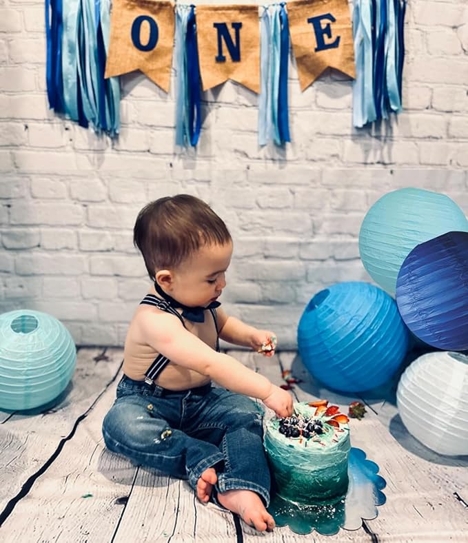 Blue Paper Lanterns Party Decorations 8 Inch for Birthday Party Baby Shower Graduation Boho Classroom decor(Set of 5, Boy Collection)