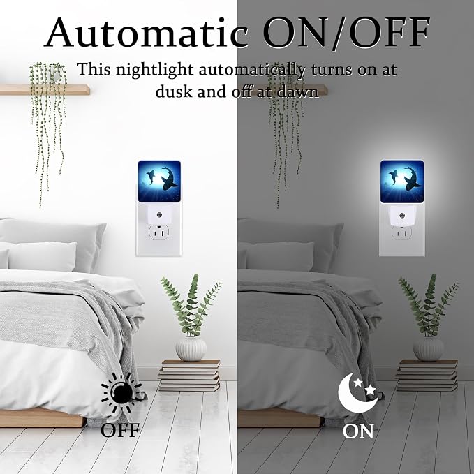 Blue Cute Shark Night Light, Plug-into Wall Fish Sea Ocean Theme Nightlight Lamp with Dusk to Dawn Sensor, Led Lamp 0.5W Energy Efficient for Boys Girls Adults Home Decor