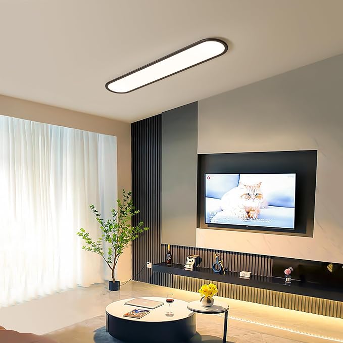 Modern Linear Ceiling Lights,48W Dimmable LED Ceiling Lamp, High Brightness Long Ceiling Light,39.4 Inch Ultra Thin Low Profile Light Fixture for Bedroom Kitchen Closet Hallway,Black