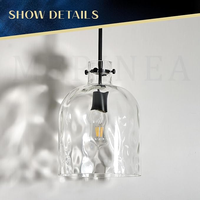 Modern Black Glass Pendant Light – 10-Inch Wide Single Dome Light Fixture, 1-Light E26 Ceiling Hanging Lamp for Kitchen Island, Dining Room, Hallway