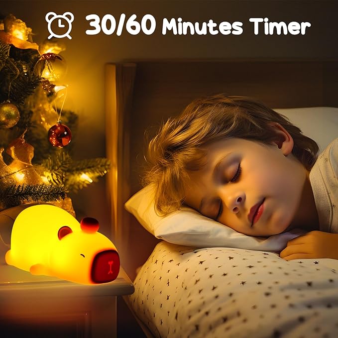 Capybara Night Light Cute Squishy Silicone Nursery Nightlight Dimmable Animal Bedside Lamp with Tap Control Christmas Gift for Kids Girls Boys Women