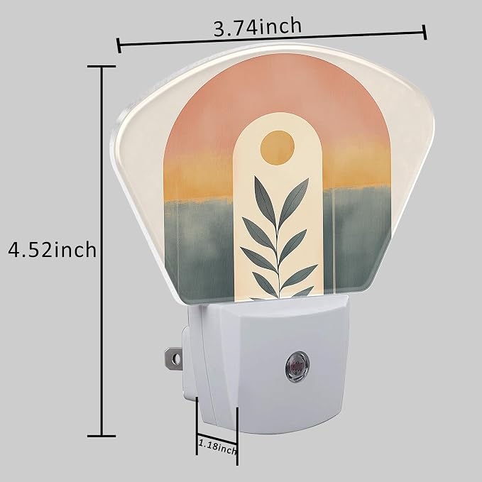 Abstract Art Boho Sun Night Light Plug into Wall, Bohemian Line Leaves Night Light with Dusk to Dawn Sensor for Kid Girls Boys Women Men Room, Hallway, Kitchen, Bathroom, Stairs Decor