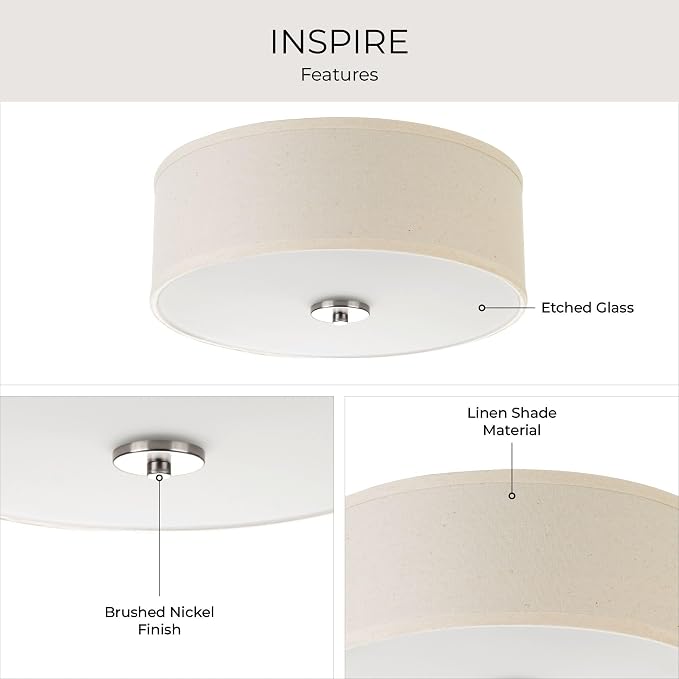 Progress Lighting P3713-09 Inspire Two-Light Flush Mount, Brushed Nickel