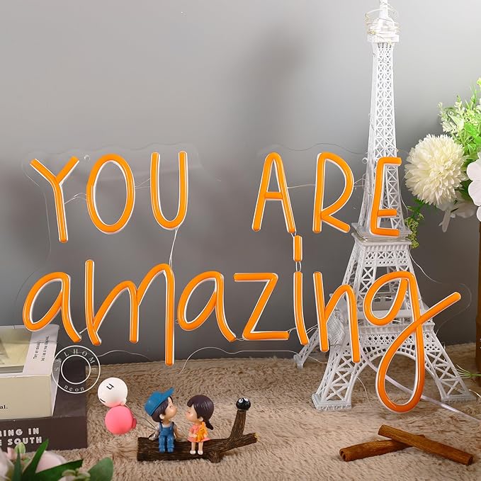 SYLHOME Orange You Are Amazing LED Neon Light Sign 5V Girls Boys Bedroom Living Room Classroom Wall Decor Sign Hanging Smart Birthday Decoration USB 16.9" X 10.6"