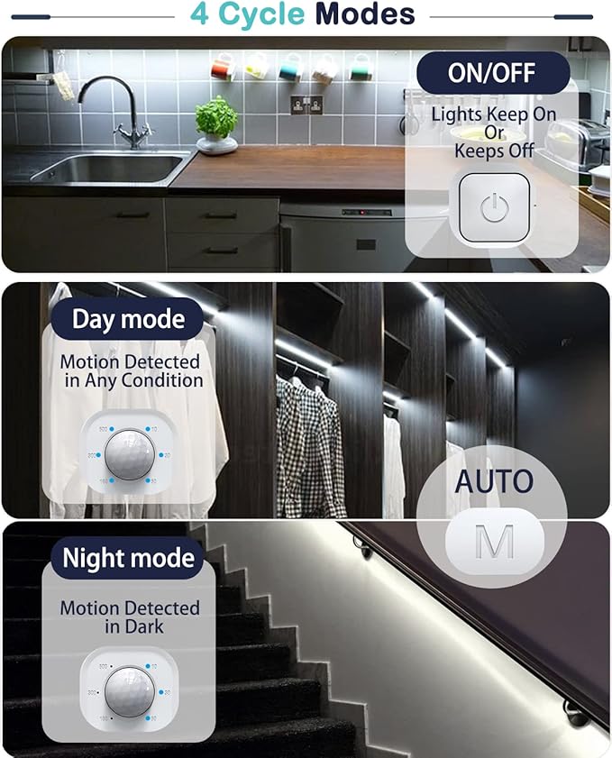 DGD Under Cabinet Lights - Plug-in Motion Sensor LED Strip Lights Indoor with UL FCC Approved Adapter, Dimmer and Timer for Kitchen Cabinet, Stairway, Bedroom 2 Pack