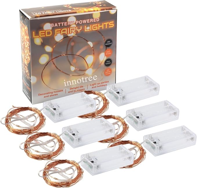 6 Pack LED Fairy String Lights Battery Operated with Timer | 10Ft 30LEDs Battery Powered Copper Wire Mini Firefly Twinkle Lights for Bedroom, Christmas, Wedding, Party Decoration