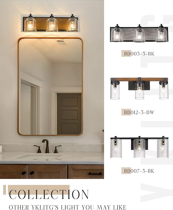 Vanity Lights for Bathroom Large 23", Farmhouse Rustic Vanity Light with Bubble Glass Shades, Brown 3 Light Bathroom Lighting Fixtures Over Mirror, Bath Wall Sconce Home Decor