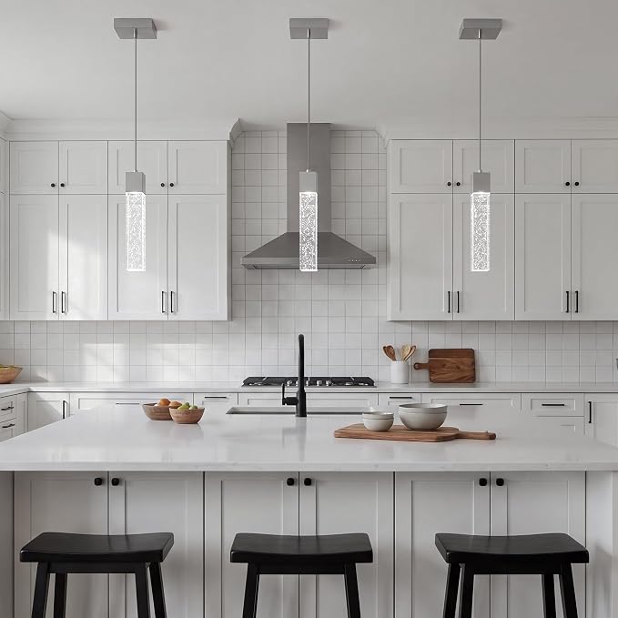 Pendant Lights Kitchen Island, 6500K Modern Kitchen Island Lights Brushed Nickel, 3 Pack Ceiling Lighting Fixtures with Crystal Bubble, Island Lights for Kitchen Dining Room Bedroom Hallway