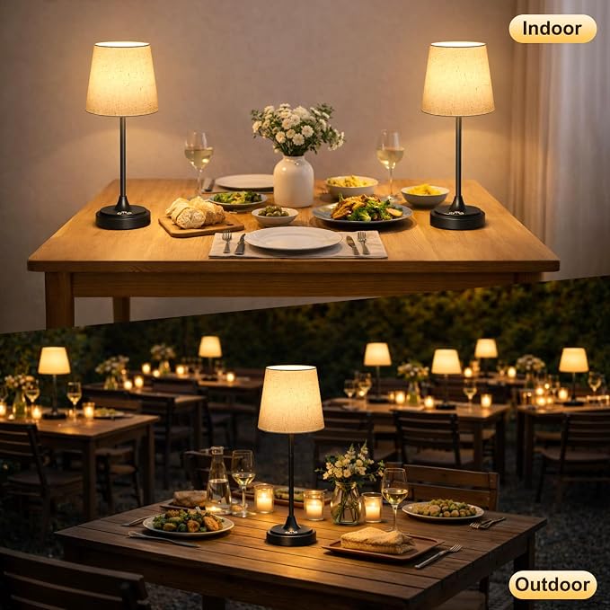 Wowag Cordless Table Lamp Rechargeable,5000mAh Battery Operated Desk Lamp,3 Colors & 7 RGB Stepless Dimmable,Touch Ambient Light for Bedside,Bedroom,Dining Room,Living Room,Black,FlaxenShade
