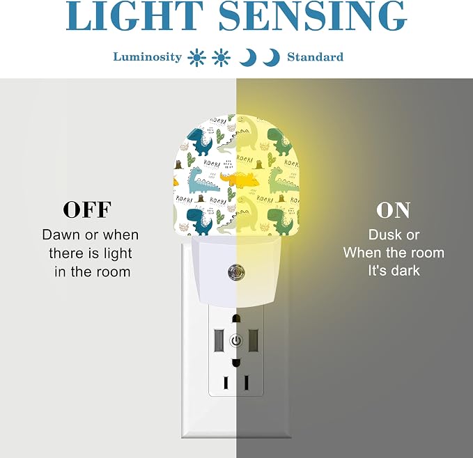 Night Light for Kids Girls Boys, Cute Baby Dinosaur LED Night Light Plug into Wall with Dusk to Dawn Sensor for Room Decor, Hallway, Kitchen, Bathroom, Nursery, Stairs