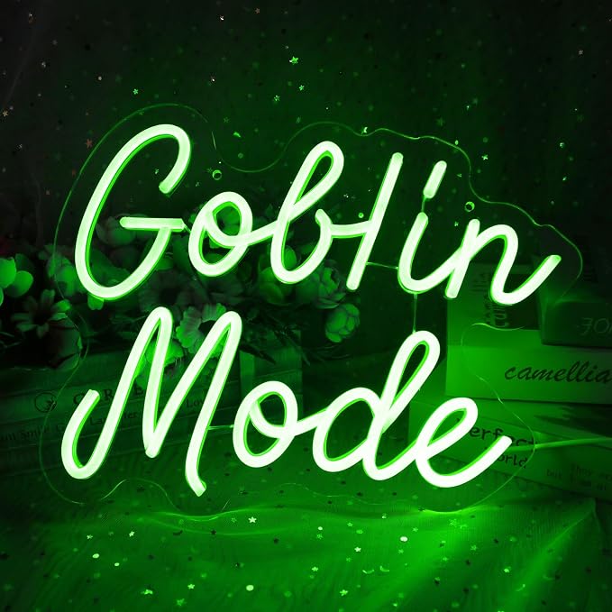 Goblin Mode Neon Sign Wall Decor for Bedroom, Living Room, Man Cave, Birthday Party, Goblin Mode Glow Neon Light, Dimmable, USB Power, Green(14.1"x11")