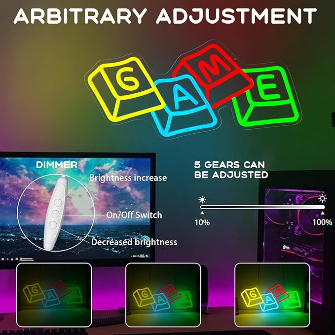 Gamer Neon Sign for Gaming Room Decor, Dimmable LED Game Neon Lights for Boys Bedroom, Teens, Man Cave Wall Decor Gifts