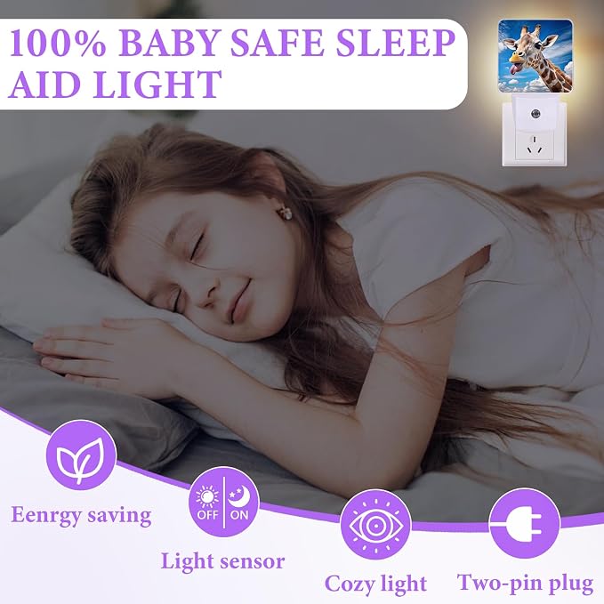 Cute Giraffe Night Light,Night Lights Plug into Wall,Led Lamp for Stairway/Hallway/Bedroom 0.5W Nightlight Sleep Friendly