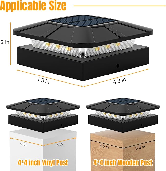 4x4 Solar Fence Post Cap Lights Outdoor Waterproof, 12 Pack | IP65, 3 Modes Auto On/Off,Deck, Garden, Patio, Deck, Backyard, Porch, Sidewalk