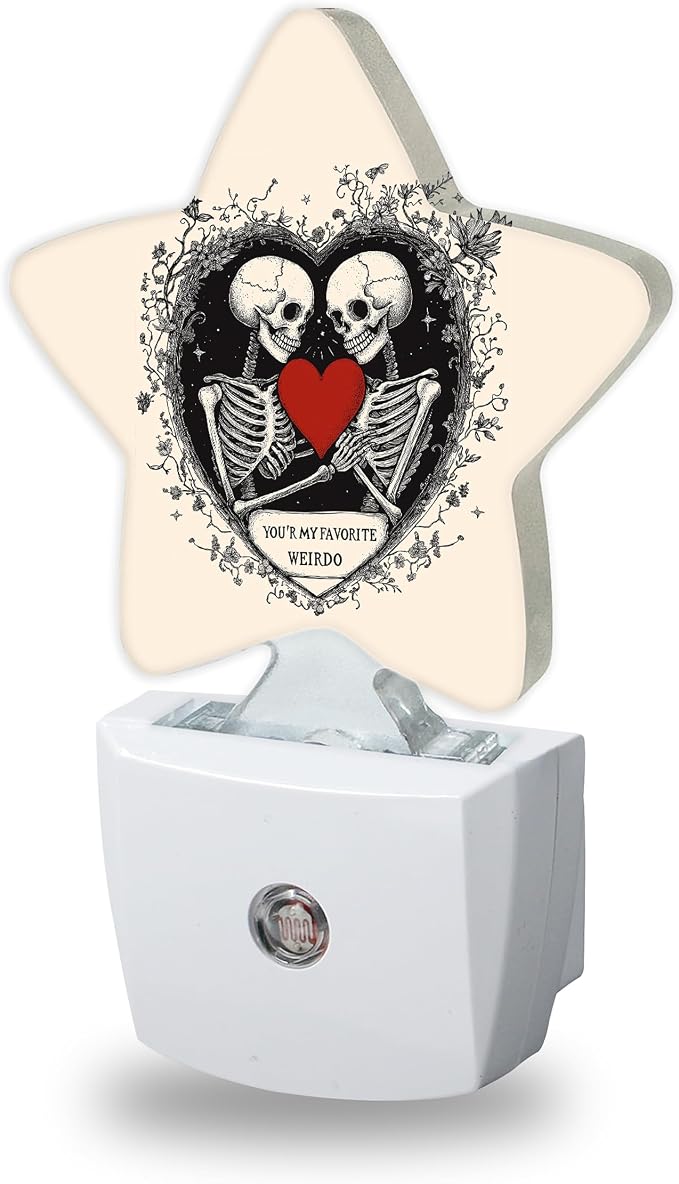 Gothic Skeleton Night Lights Plug Into Wall Decorative,Red Heart Sleep Friendly Lamp, Energy Efficient Dusk-to-Dawn Sensor Nightlights for Kid Bedroom Nursery Bathroom