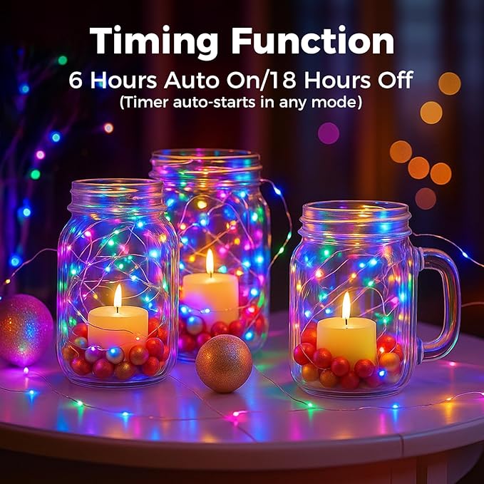 litogo 24 Pack Multi-Colored Fairy Lights Battery Operated with Timer, 20 LED 3 Modes Twinkle Light, 7ft Waterproof Silver Wire Mini Small Bulk Mason Jar String Light, Decor for Wedding Christmas