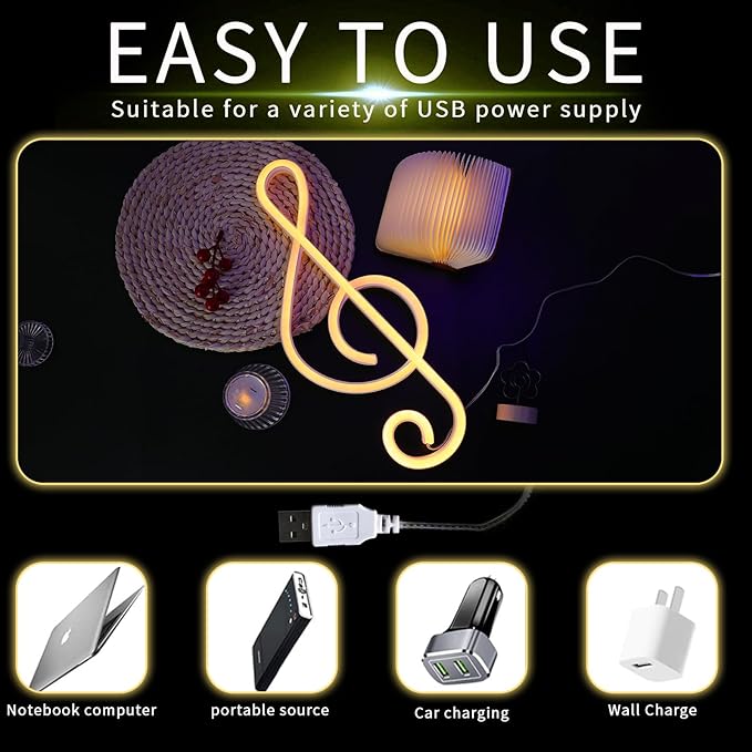 ENUOLI Music Note Neon Signs LED Light Sign for Wall Decor Battery/USB Operated Night Light Bedside Decor for Bedroom Wedding,Party,Kids Room,Bar,Christmas Gift(Warm White)