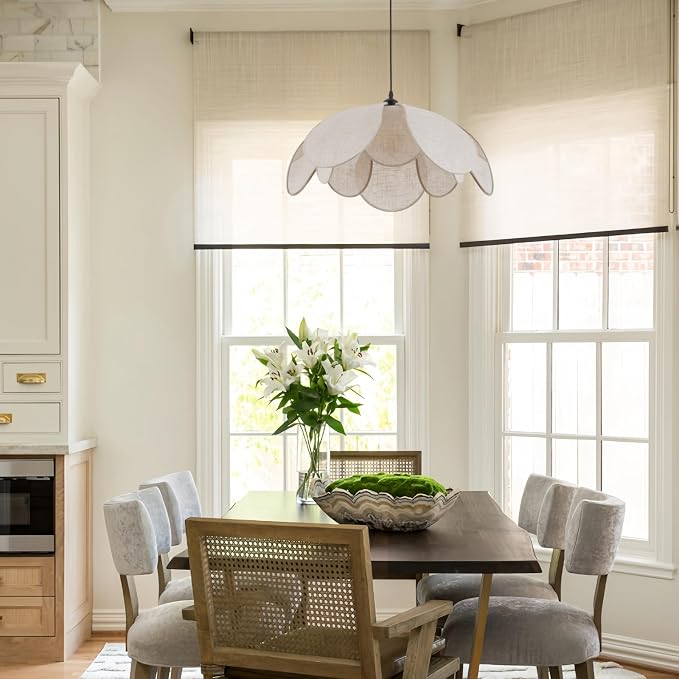 Large Linen Chandelier Fixture, 22in Rattan Chandelier Fixture, Woven Boho Coastal Pendant Lights, Wicker Hanging Ceiling Lights for Dining Room, Kitchen Island, Living Room, Bedroom