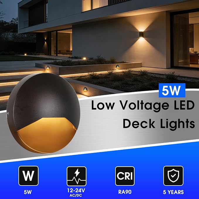 Energetic 5CCT Low Voltage LED Deck & Step Lights, Outdoor Landscape Lighting, 12 Pack