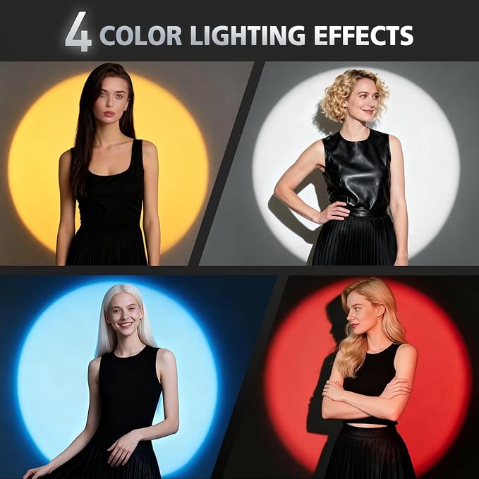 RGB Photography Flashlight, 4 Colors Fill Light with 20 Patterned Filters, 10W Portable LED Video Spotlight Sunset Light for Photo, Content Creation Accessories