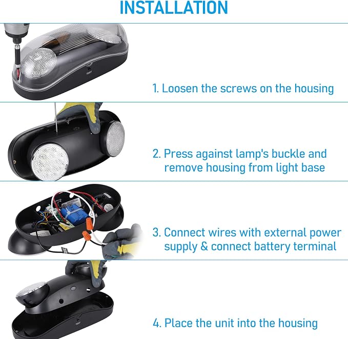 LEONLITE 4-Pack Wet Location LED Emergency Lights IP65 Waterproof Black | Commercial Exit Lights for Business, with Battery Backup, 2 Adjustable Heads, UL &FCC Listed, 120/277V
