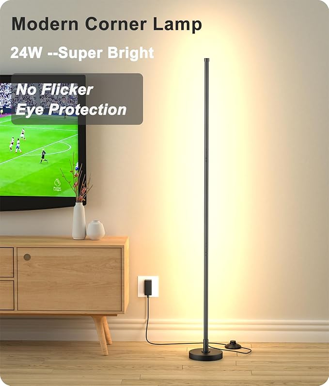 Corner Lamp, Minimalist LED Lamp with Remote Control, Dimmable Corner Light,18 W Floor Lamp Perfect for Living Room, Bedroom, Home Office, 7 Color Temperature 3000K-6000K (Black, 2 Pack)