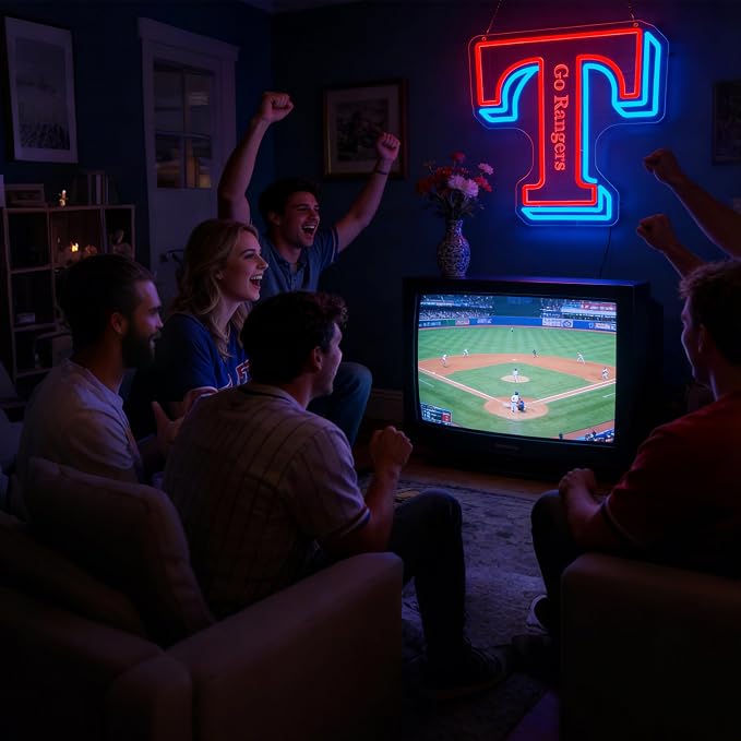 Baseball Neon Sign for Wall Decor Texas Baseball Neon Light for Man Cave | Dimmable Led Neon,Fans Birthday Baseball Gifts,5V USB Powered, Men's Bedroom,Sport Bar Decor,Club,Garage Wall Art,13.8*11.8in