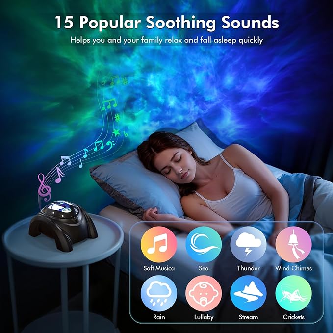 Rossetta Dual Lens Galaxy Projector, Star Projector for Bedroom with 58 Light Effects, Night Light Projector with White Noise & Bluetooth Speaker, Remote Timer, Easter Room Decor Gift for Kids Adults