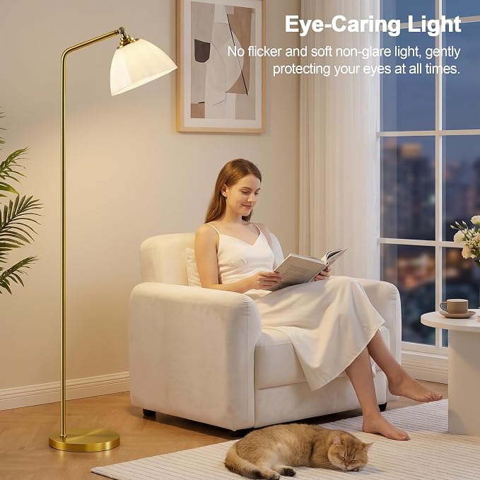 Floor Lamps for Living Room, 63" Modern Tall Standing Lamp, 3CCT | Lamp for Bedroom, Office, Reading Nook, Kids Room, Glass Lampshade, Foot Switch, Weighted Base, Easy Assembly, Home Decor