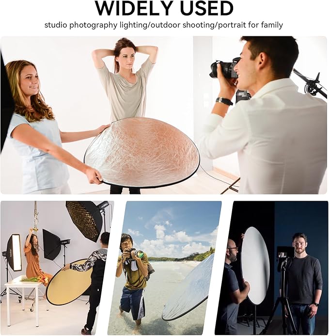 UTEBIT 31 Inch (80cm) Light Reflector Stand Kit Diffuser 5 in 1 Collapsible Multi Disc with Bag, 48 Inch Light Stand, Photography Reflector Holder-Translucent/Silver/Gold/White/Black