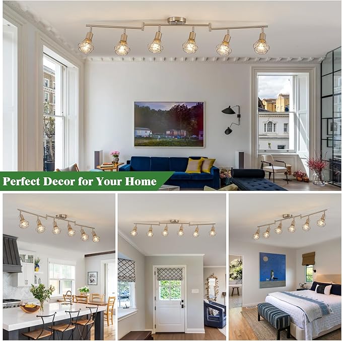 6-Light Farmhouse Track Lighting Fixtures Ceiling with Flexibly Rotatable Light Heads – Kitchen Lights Ceiling Mount for Kitchen, Dining Room (E26 Base) Kitchen Lighting Fixture