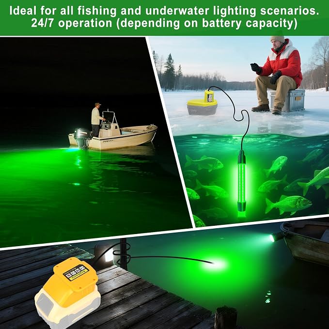 Underwater Fishing Light Compatible with Dewalt Battery(Tool Only | Green Fishing Light LED Underwater For Crappie And Squid Attaracting,13W,1512 lumens,Green Dock Light(No Battery)