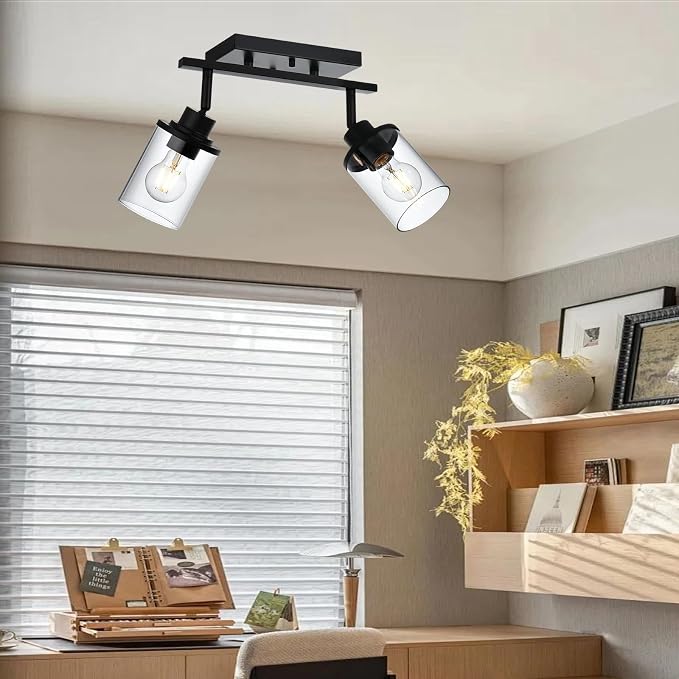 Yaohong 2-Light Kitchen Track Light Fixtures Ceiling Vanity Lights Black, Bathroom Track Lighting Kit with Ajustable Heads, Modern Wall Ceiling Tracking Light for Hallway Shop