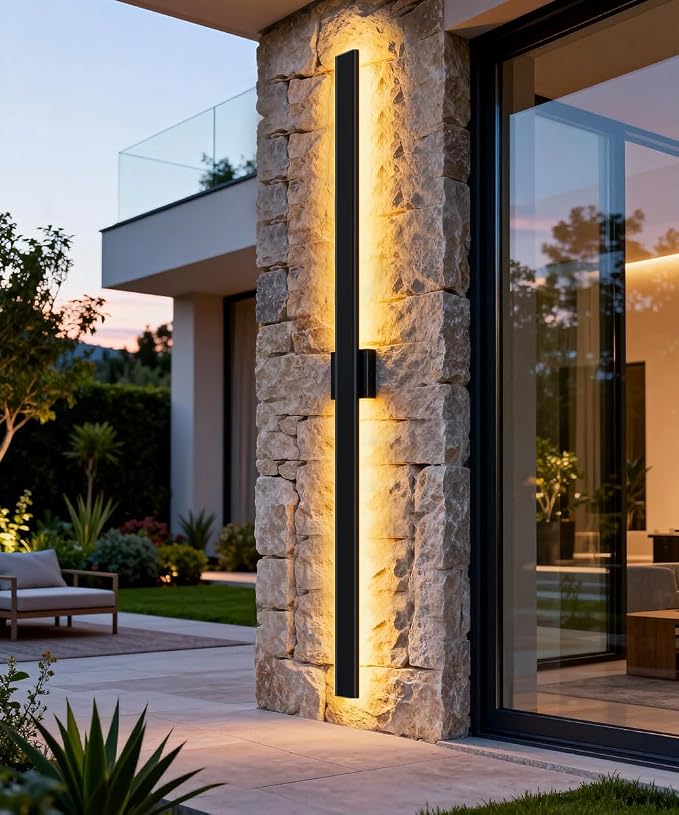Aipsun 79in Black Outdoor Wall Sconce 3000K 4000K 6000K Modern Exterior Light 1 Pack, Long LED Linear Wall Light Outside Lighting for Entrance, Hallway, Garage, Porch(3CCT)