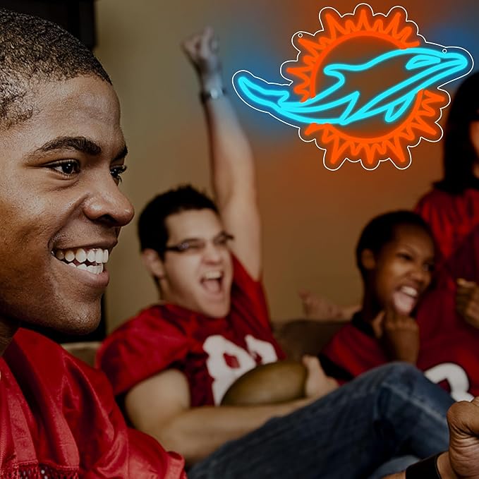 Football Neon Sign for Wall Decor Football Led Neon Light for Man Cave Birthday Gifts for Rugby Fans Dimmable Ice Blue Light Sign for Party Club Bar Dorm Size16.1 * 12inch(ZYLD118)