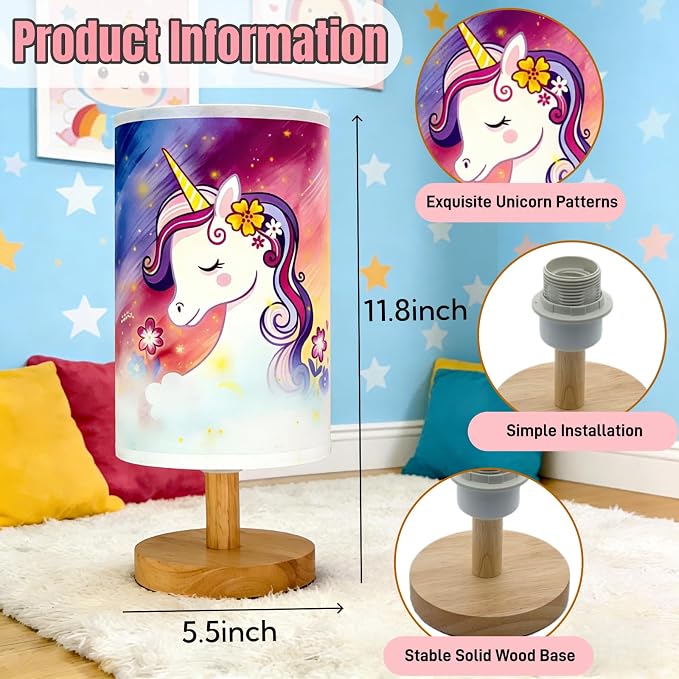 Unicorn Lamp,Unicorn Gifts for Girl,Kids Table Lamp for Bedroom Girls Bedside Lamps,3 Colors Dimmable LED Nightstand Night Light with Flaxen Fabric Shade Desk Lamp for Boys Girls Room Nurser Decor