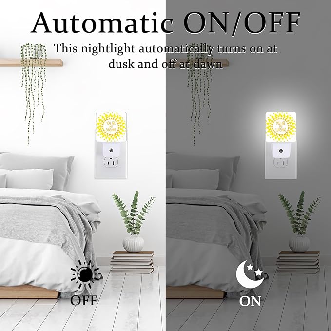 Boho Sun Shine Night Light, Plug-into Wall Nightlight Lamp with Dusk to Dawn Sensor, Led Lamp 0.5W Energy Efficient for Boys Girls Adults Home Decor