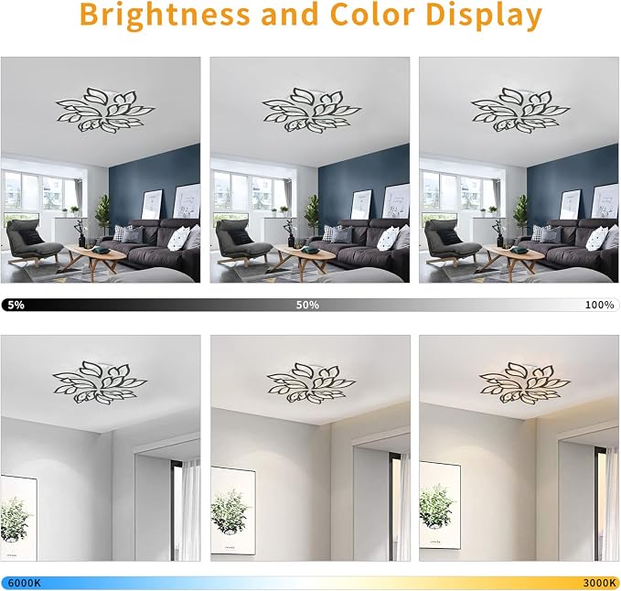 Garwarm 32" Large Flush Mount Ceiling Light, Dimmable LED Flower Fixture | Modern Ceiling Light with Remote, Adjustable Color Temperature 3000K-6500K,Decorative Lamp for Living Room Bedroom Kitchen