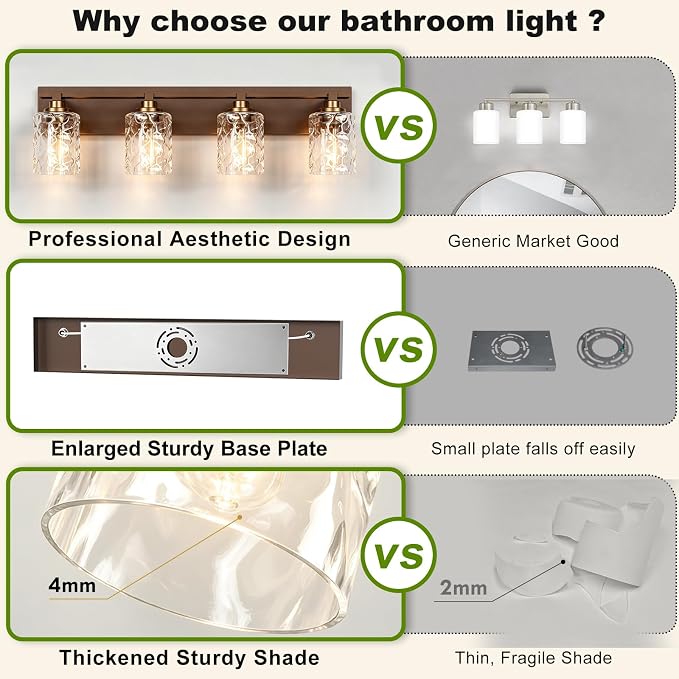 Modern Bathroom Lighting Fixtures Over Mirror, Vanity Lights for Bathroom, Wall Sconces with Clear Glass Shades, E26 Ceramic Socket, 4-Light 27.5-inch Oil-Rubbed