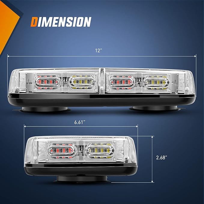 Nilight 12 Inch Roof Top Strobe Lights, 48LED Hazard Light Emergency Safety Warning LED Flashing Light Bar Magnetic Mount, 12V-24V Cars Trucks Tractors Snow Plows Construction