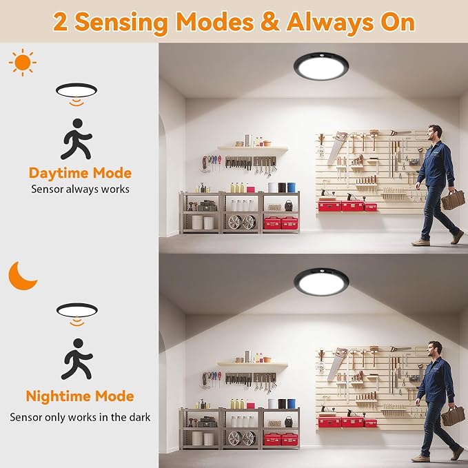 KYEKIO 2Pack Rechargeable LED Ceiling Light/Shower Light with Remote | Motion Sensor, Wireless Magnetic Easy-Install, 3 Color, Dimmable, Battery-Powered, for Closet, Pantry, Hallway, Porch, Patio