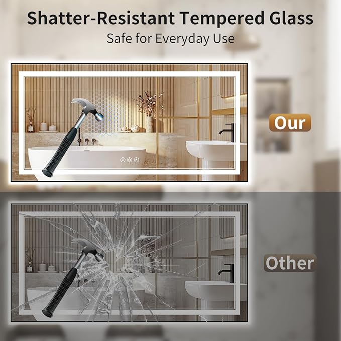 30"x60" LED Bathroom Mirror with Lights, Front & Backlit, Anti-Fog | Lighted Mirror with Dimmable, Aluminum Frame, 3 Color Temperature, CRI 90+, Touch Control with Memory, HD Tempered Glass