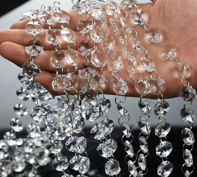 VOVOV 10 Pack (1000CM/30.5FT) Beaded Trim Clear Crystal Garland Chandelier Octagon Beads Chain